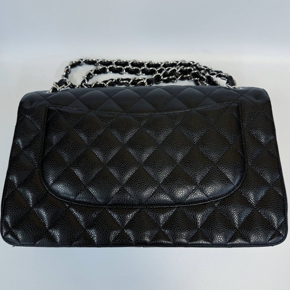 Chanel Black Quilted Caviar Jumbo Classic Double Flap Bag Silver Hardware & card - Picture 3 of 16